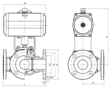 氣動三通法蘭球閥結構圖